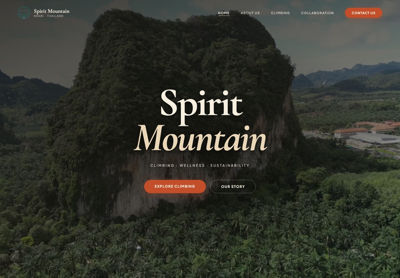 The Spirit Mountain site, opened by a full-bleed video hero.